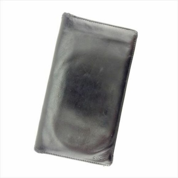 Gucci Wallet Purse Long Wallet Logo Black leather Mens Authentic Used C3347 - Picture 1 of 8